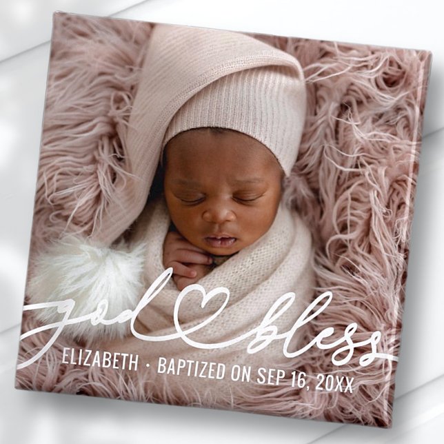 Baptism Simple Elegant Modern Heart Baby Photo Magnet (Skapare uppladdad)