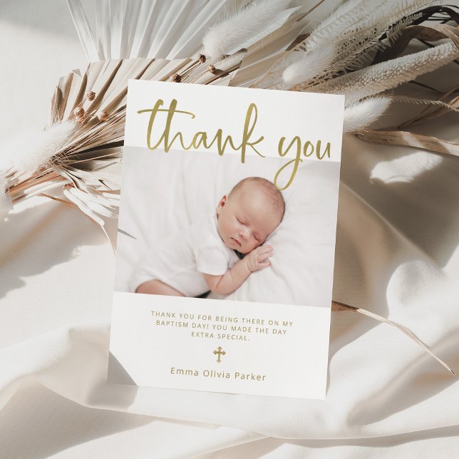Baptism | Simple Minimal Gold with Photo Tack Kort (Skapare uppladdad)