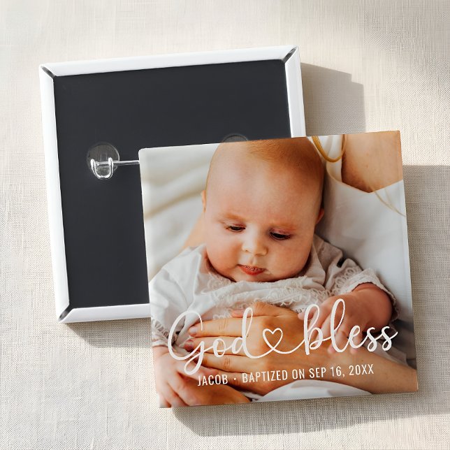 Baptism Simple Modern Heart Baby Photo Knapp (Skapare uppladdad)