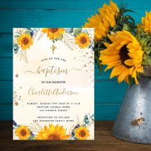 Baptism solblommor eucalyptus guld glitter
