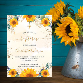 Baptism solblommor eucalyptus guld glitter inbjudningar