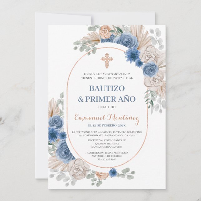 Baptism Spansk inbjudan till pojke (Framsida)