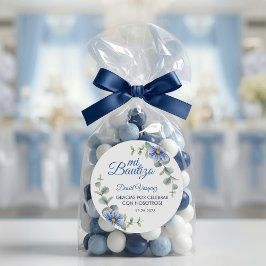 Baptism Spanska Bautismo Grönt Löv Blåa blommor Runt Klistermärke