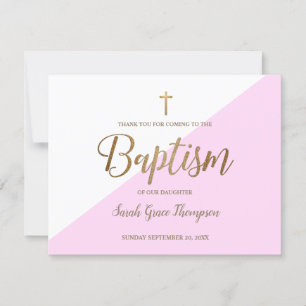 Baptism Tack Flicka Simple Rosa Guld Kort