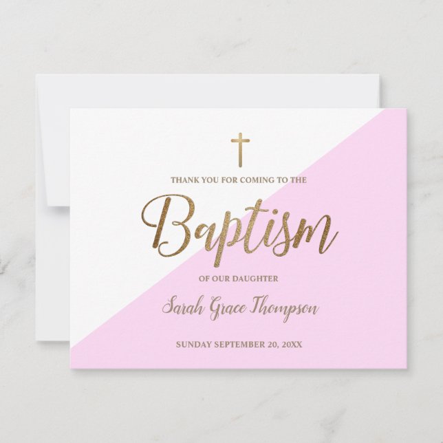 Baptism Tack Flicka Simple Rosa Guld Kort (Framsida)