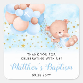 Baptism-Tack för Blue Baptism-Nalle S-favoriter Fyrkantigt Klistermärke