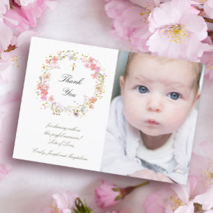 Baptism tack för inbjudan till blommor