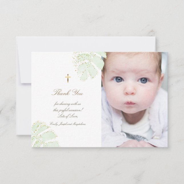 Baptism tack för inbjudan till handflatan löv glit (Framsida)