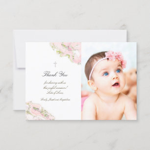 Baptism tack för inbjudan till marmor från rosa bl