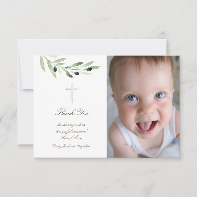 Baptism tack för olivoljan gren inbjudningar (Framsida)