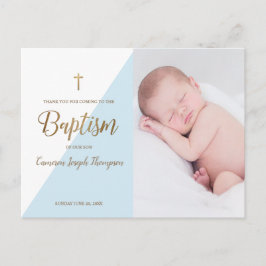 Baptism Tack i Blue Modern Pojke Photo Baptism Vykort