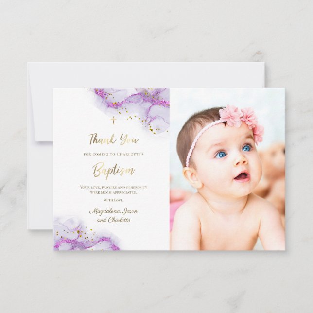 Baptism tack lila bläck inbjudningar (Framsida)