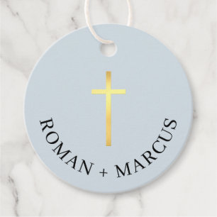 BAPTISM TACK stor baby blue Favou guld kor Gåvor Etiketter