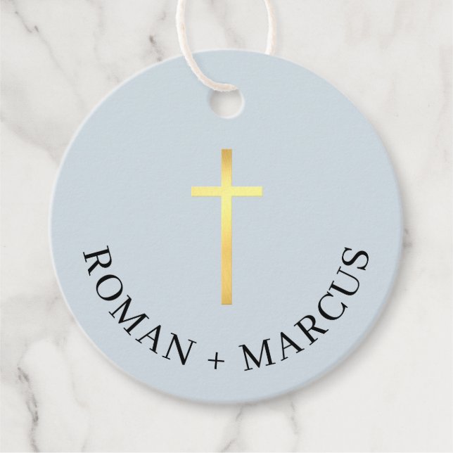 BAPTISM TACK stor baby blue Favou guld kor Gåvor Etiketter (Framsida)