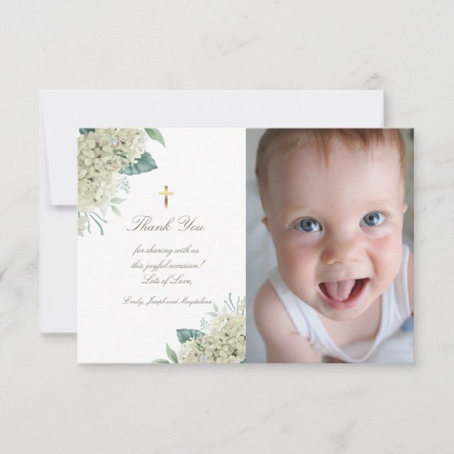 Baptism tack vare vita blommor inbjudningar (Framsida)