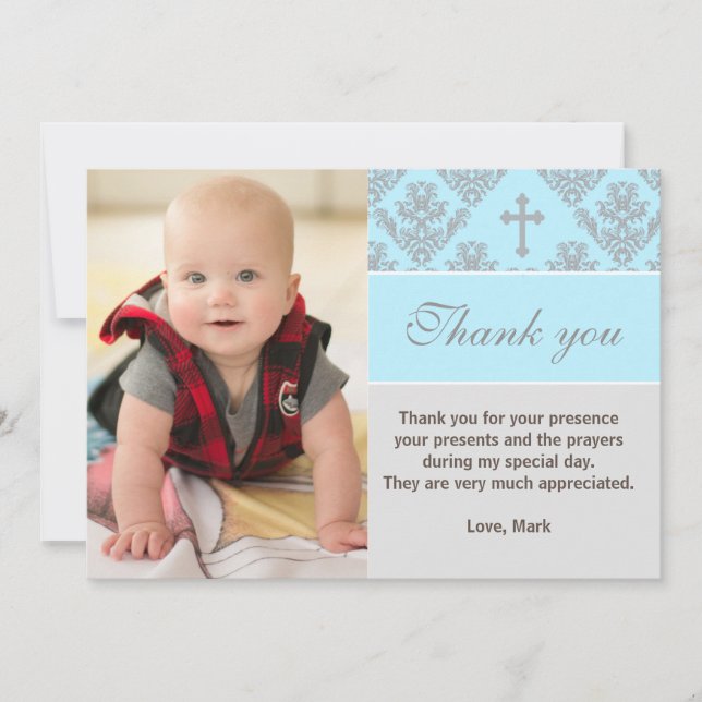 Baptism Tackkort Christening Blue Photo Card Anteckningskort (Framsida)