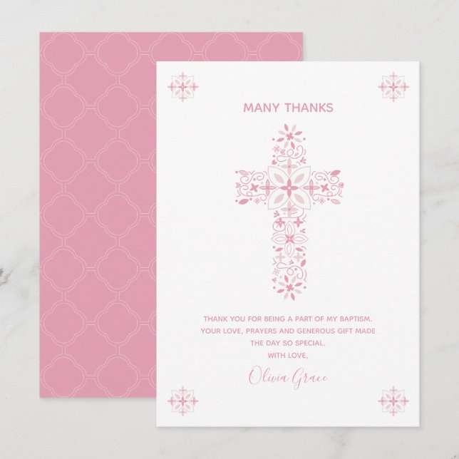 Baptism, tackkort - Flickans Anpassningsbar Inbjudningar (Fram/baksida)