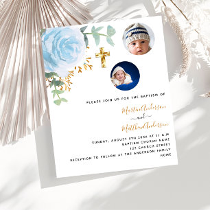 Baptism-twillingar - blommigt budgetinbjudan för f