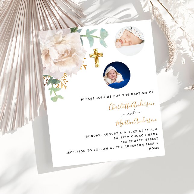 Baptism-twillingar blommigt budgetinbjudan för fot (Skapare uppladdad)