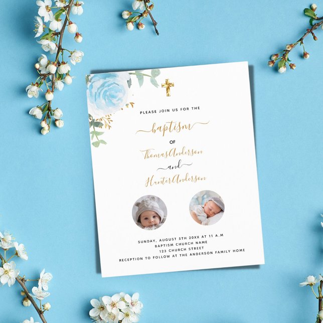 Baptism-twillingar - inbjudan till fotopojke med b (Skapare uppladdad)