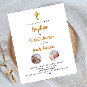 Baptism-twillingar, inbjudan till vit fotobudget
