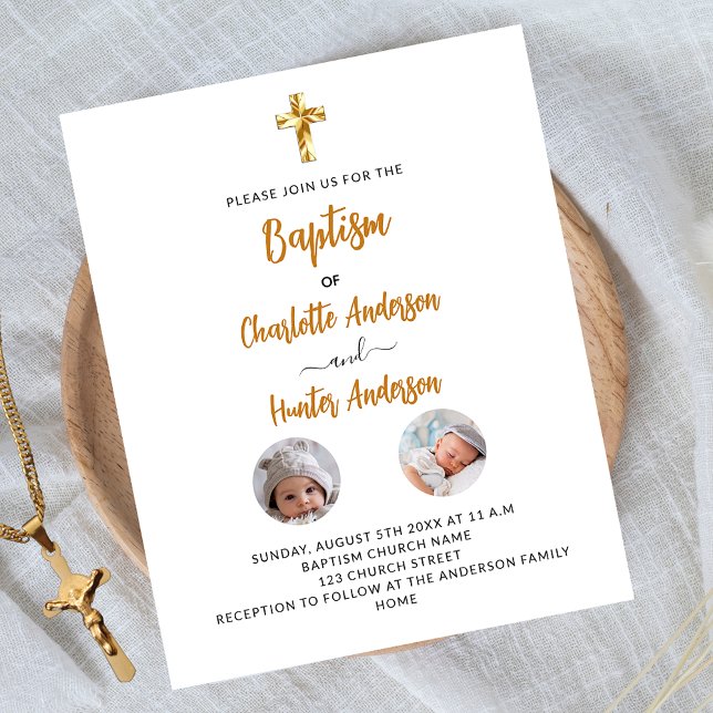 Baptism-twillingar, inbjudan till vit fotobudget (Skapare uppladdad)