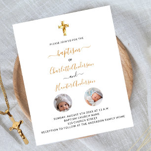 Baptism-twillingar, inbjudan till vit fotobudget flygblad