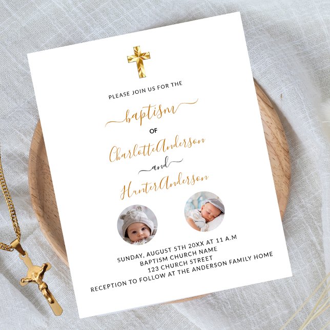 Baptism-twillingar, inbjudan till vit fotobudget flygblad (Skapare uppladdad)