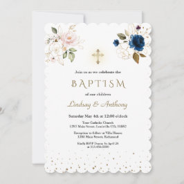 Baptism Twillingar om blå Rosa Guld Blommor Inbjudningar