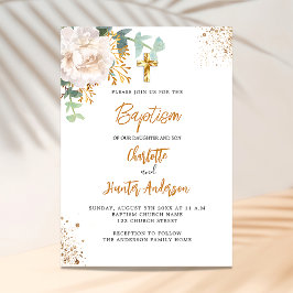 Baptism twillingar ucalyptus greenery blommigt vit inbjudningar