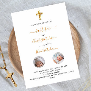 Baptism twillingar vita fotoneutrala lyxfärger inbjudningar