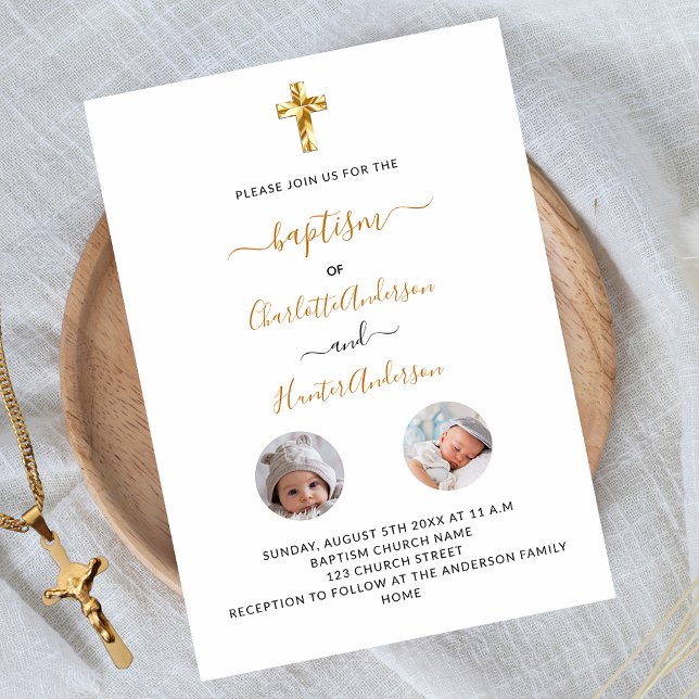 Baptism twillingar vita fotoneutrala lyxfärger inbjudningar (Skapare uppladdad)