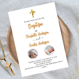 Baptism twins white photo gender neutral inbjudningar