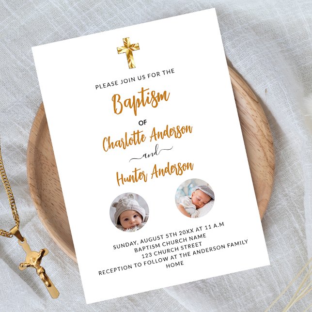 Baptism twins white photo gender neutral inbjudningar (Skapare uppladdad)