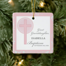 Baptism Underbar Granddotters Rosa Snöre Personlig Julgransprydnad Keramik