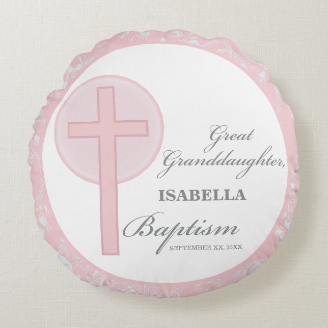 Baptism Underbar Granddotters Rosa Snöre Personlig Rund Kudde (Framsidan)