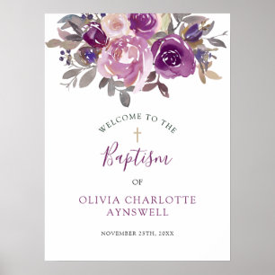 Baptism Välkomna Dusty Mauve Lila Botanik Poster