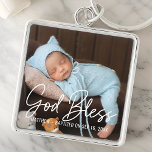 Baptism Välsigna dig Simple Elegant Modern Baby Ph Fyrkantig Silverfärgad Nyckelring<br><div class="desc">Den här enkla och moderna designen består av serif-typografi och lägger till foton från anpassningsbarna,  lägg till baby namn och månad och år av baptism</div>