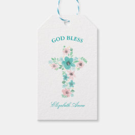 Baptism Vattenfärgsfärgad Rosa och sköldfenor Kor Presentetikett