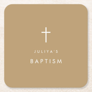 Baptism vid chic Guld brun kor Underlägg Papper Kvadrat