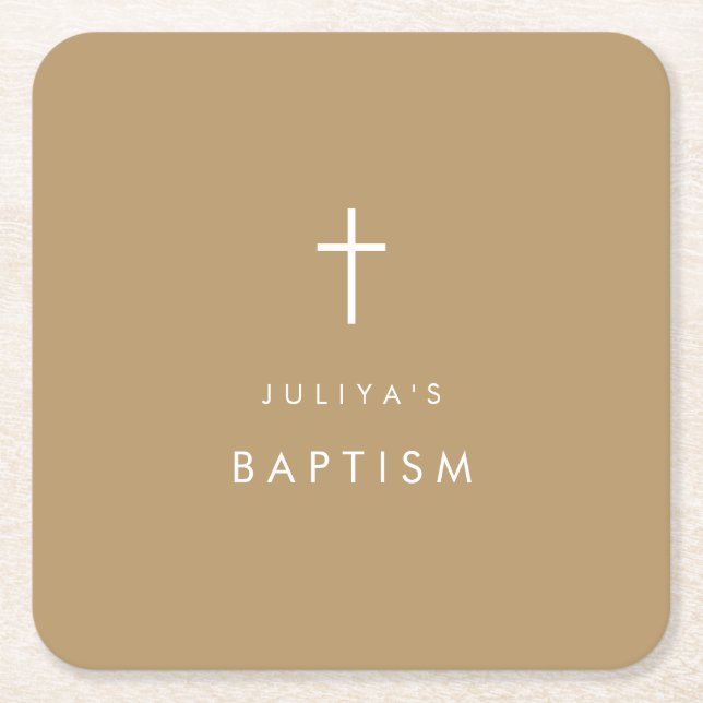 Baptism vid chic Guld brun kor Underlägg Papper Kvadrat (Framsidan)