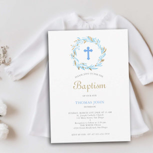 Baptism vid Eleganten Pojke vid Guld i Greenery B Inbjudningar