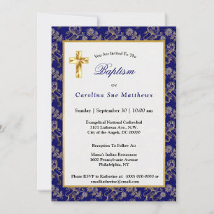 Baptism vid Lejon Blommigt i elegant Blue Guld Inbjudningar