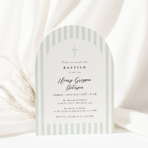 Baptism vid ljussken Grönt Rand Elegant Inbjudningar