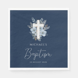 Baptism vid marinblått blommigt kor pappersservett