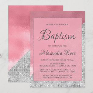 Baptism vid Ro Guld och Silver Gnistra Flicka Inbjudningar