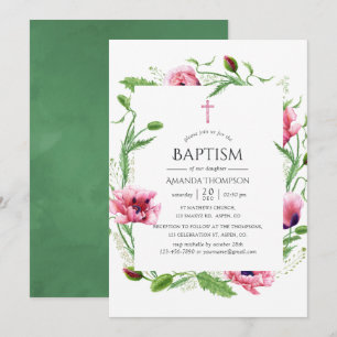 Baptism vid Rosa av vattenfärger Inbjudningar