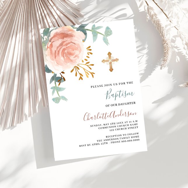 Baptism vid rosa vid guld, kor inbjudningar (Skapare uppladdad)