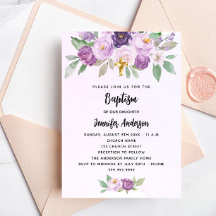 Baptism violetta blommor Greenery kor lyxur Inbjudningar