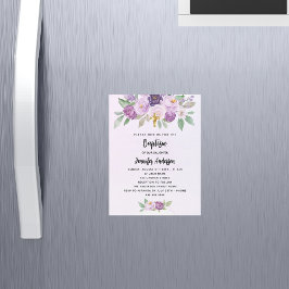 Baptism violetta blommor Greenery kor lyxur Magnetisk Inbjudningskort